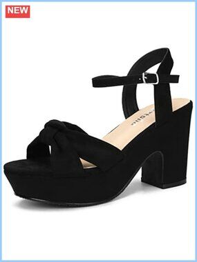 Suede Chunky Heel Platform Sandals Ankle Strap Wedge Shoes